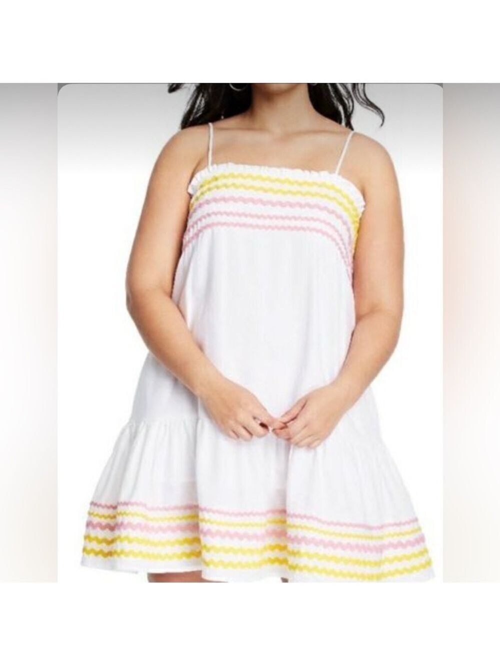Lisa Marie Fernandez White Dress with Pink and Yellow Stripes Size S NWT